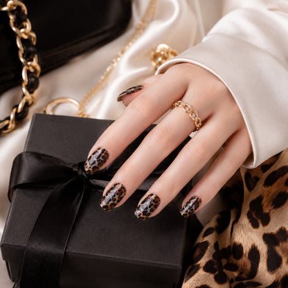 Black Leopard Glitter Semi-Cured Gel Nail Strips - Wessiny product image 4