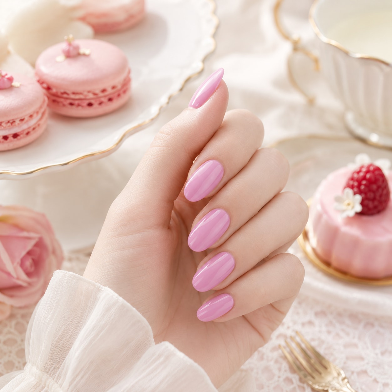 Bright Pink Gloss Semi-Cured Gel Nail Strips - Wessiny product image 3