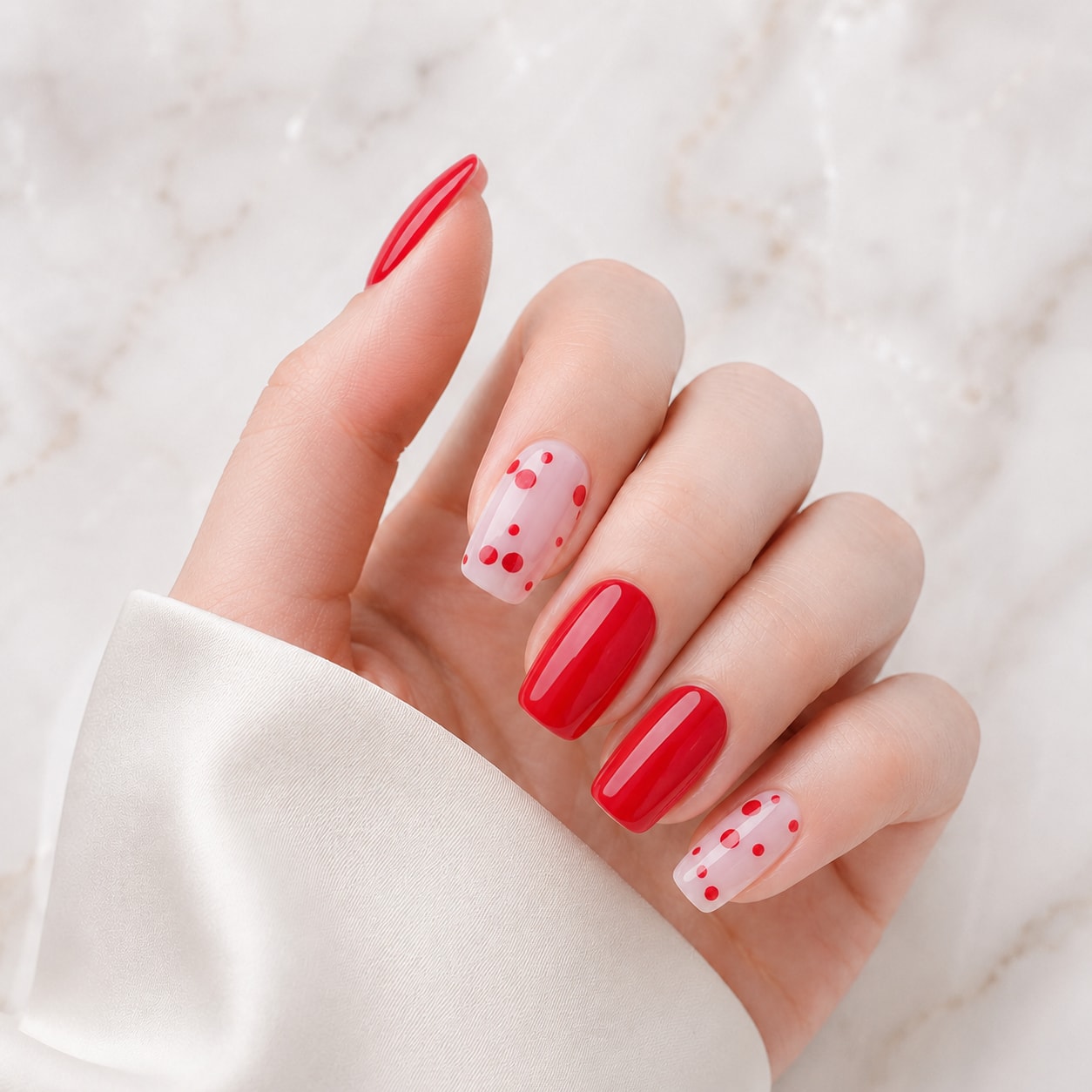 Red Heart Dot Accent Semi-Cured Gel Nail Strips - Wessiny product image 1