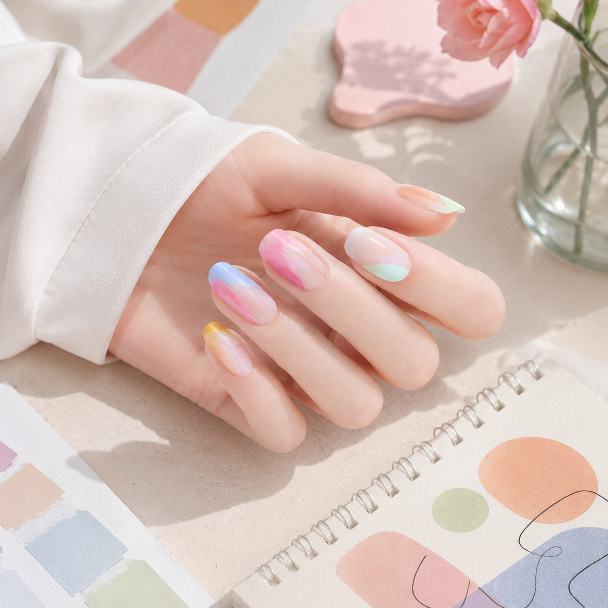 Pastel Rainbow French Tip Semi-Cured Gel Nail Strips - Wessiny product image 2
