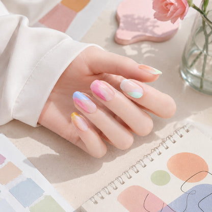 Pastel Rainbow French Tip Semi-Cured Gel Nail Strips - Wessiny product image 2