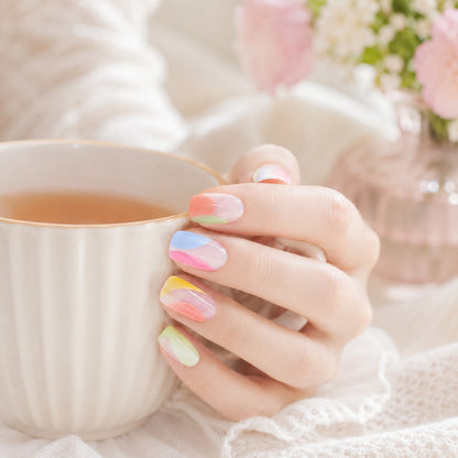 Pastel Rainbow French Tip Semi-Cured Gel Nail Strips - Wessiny product image 3