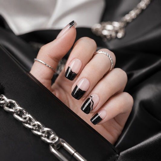 Black French Swirl Accent Semi-Cured Gel Nail Strips - Wessiny product image 2