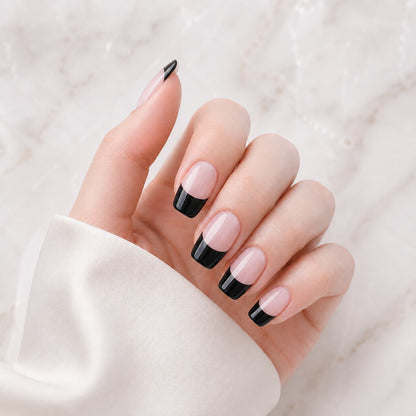 Classic Black Half-Moon French Semi-Cured Gel Nail Strips - Wessiny product image 1