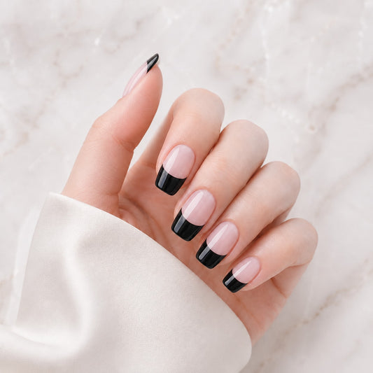 Classic Black Half-Moon French Semi-Cured Gel Nail Strips - Wessiny product image 1