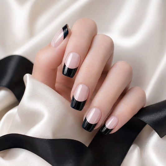 Classic Black Half-Moon French Semi-Cured Gel Nail Strips - Wessiny product image 2