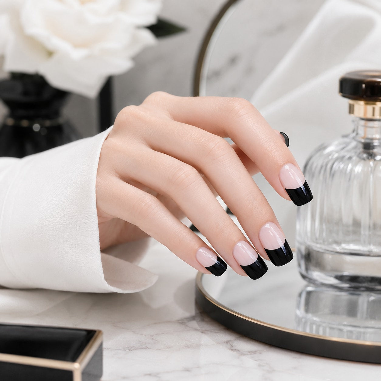 Classic Black Half-Moon French Semi-Cured Gel Nail Strips - Wessiny product image 3