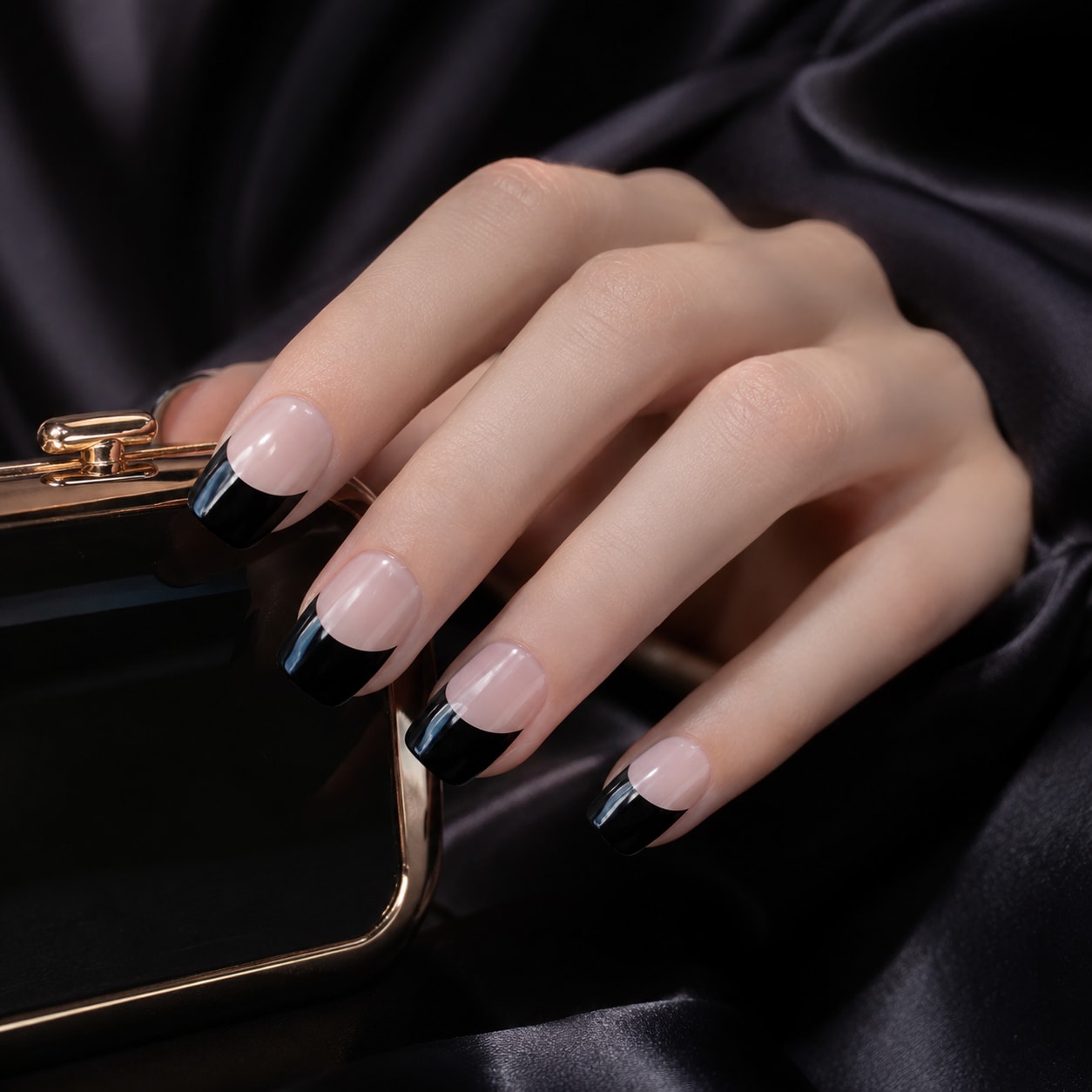 Classic Black Half-Moon French Semi-Cured Gel Nail Strips - Wessiny product image 4