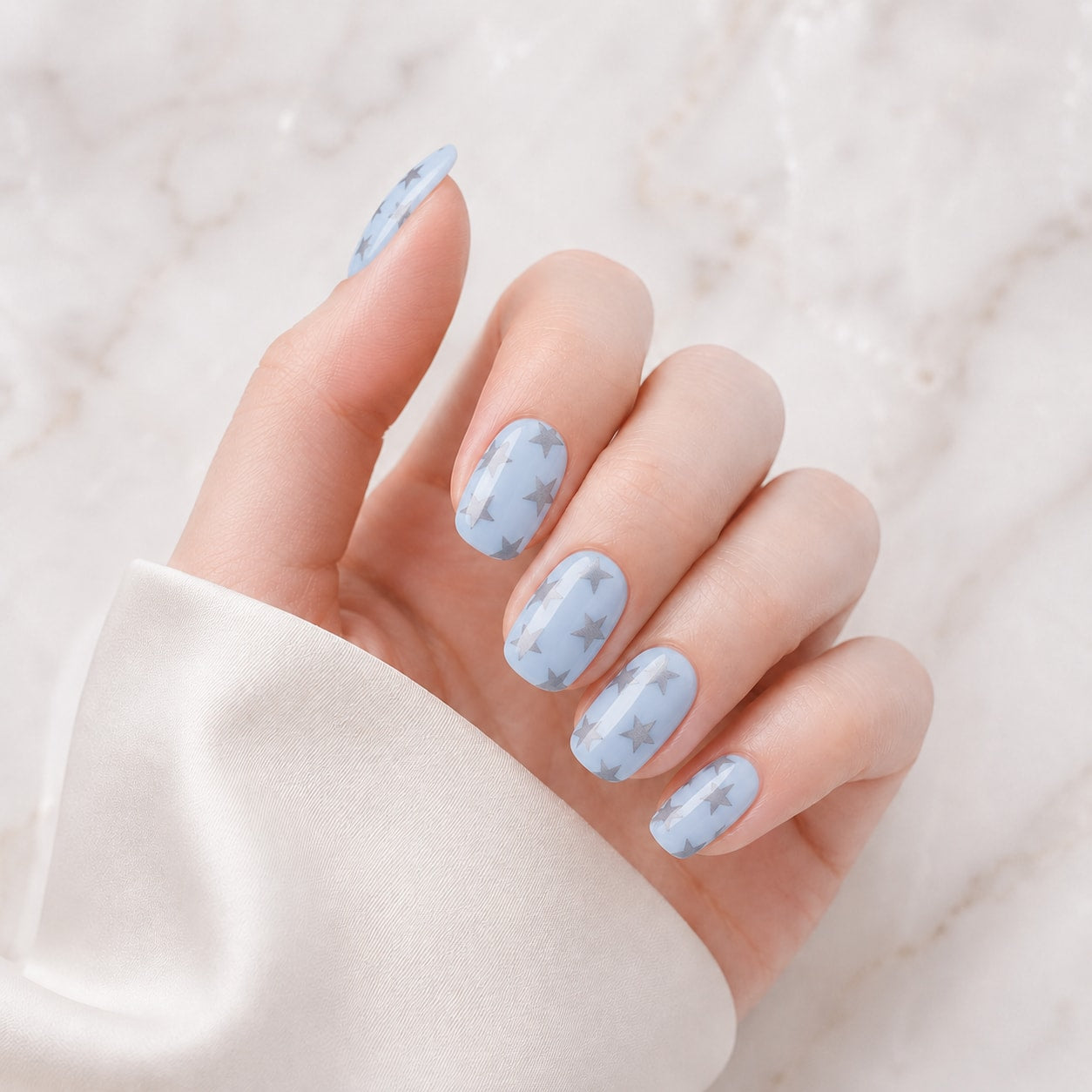 Sky Blue Floral Stone Semi-Cured Gel Nail Strips - Wessiny product image 1