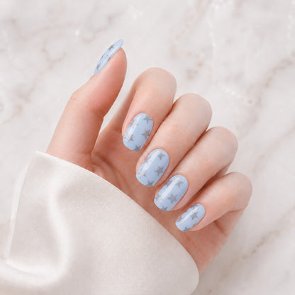 Sky Blue Floral Stone Semi-Cured Gel Nail Strips - Wessiny product image 1