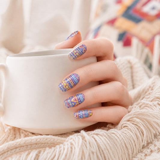 Blue Tweed Glitter Semi-Cured Gel Nail Strips - Wessiny product image 2