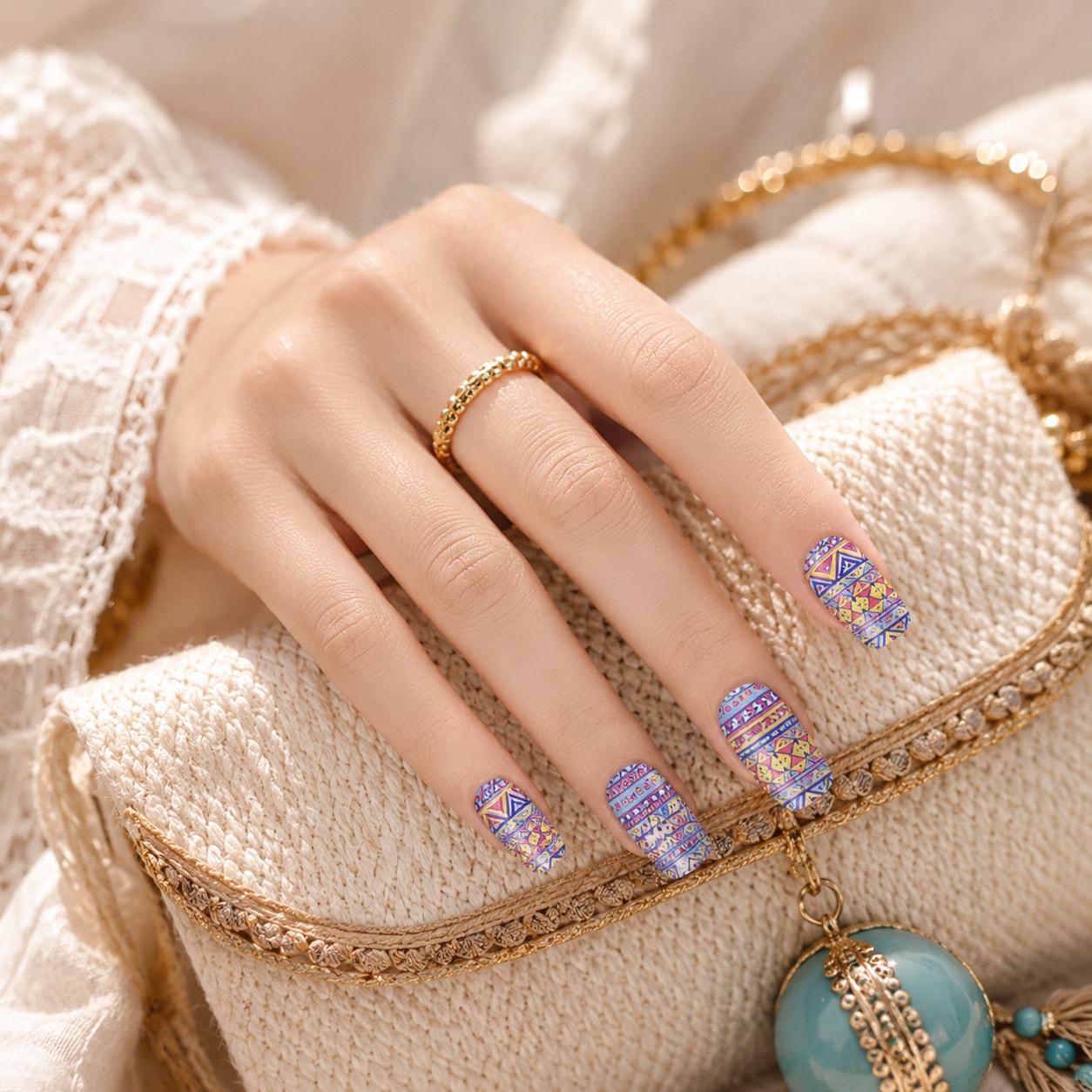 Blue Tweed Glitter Semi-Cured Gel Nail Strips - Wessiny product image 3
