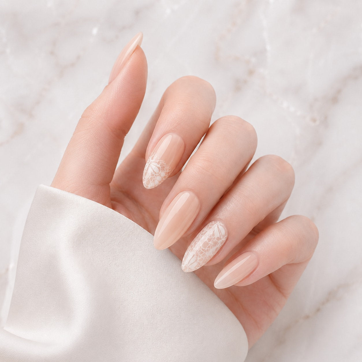 Pearl Nude Almond Semi-Cured Gel Nail Strips - Wessiny product image 1