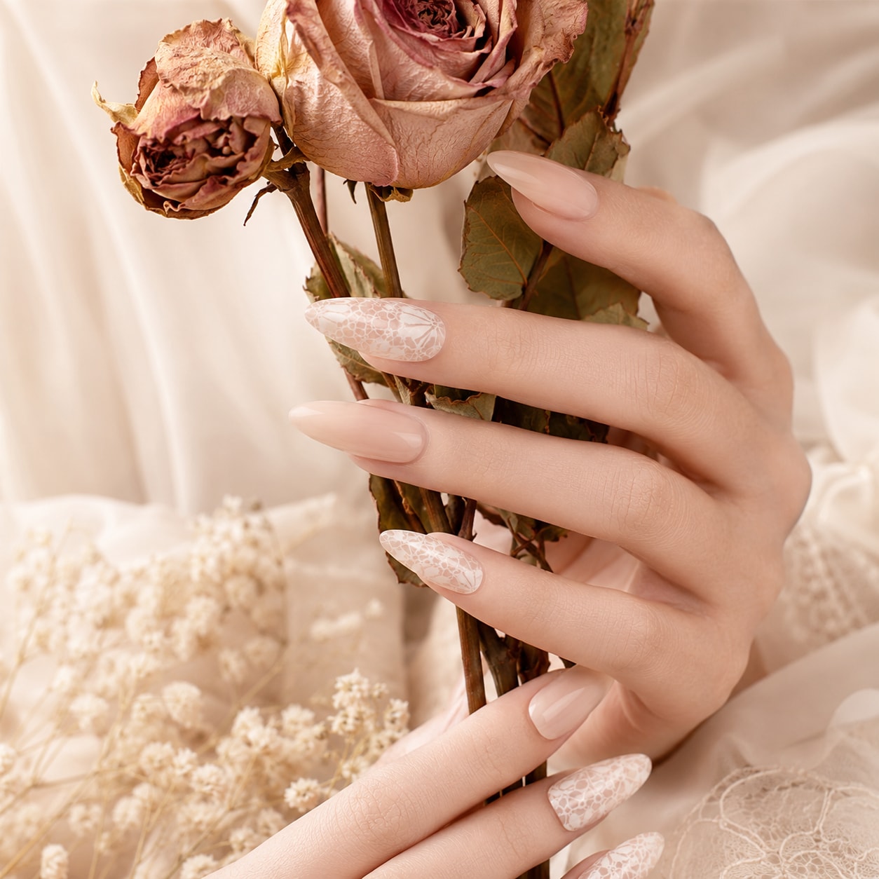 Pearl Nude Almond Semi-Cured Gel Nail Strips - Wessiny product image 2