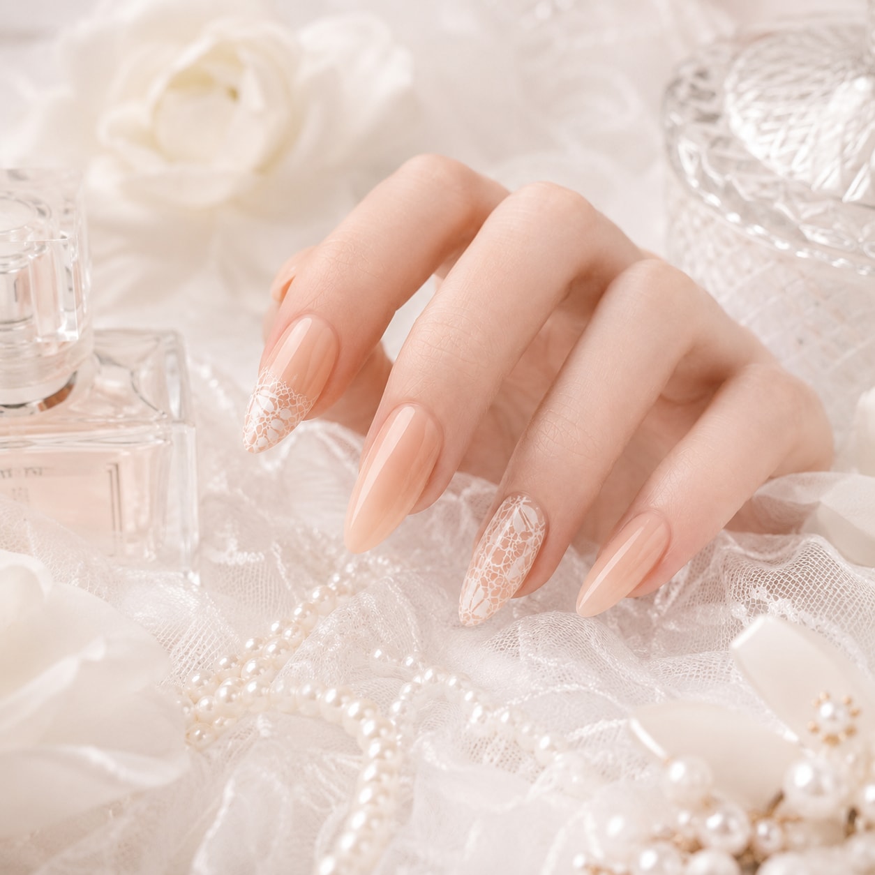 Pearl Nude Almond Semi-Cured Gel Nail Strips - Wessiny product image 3