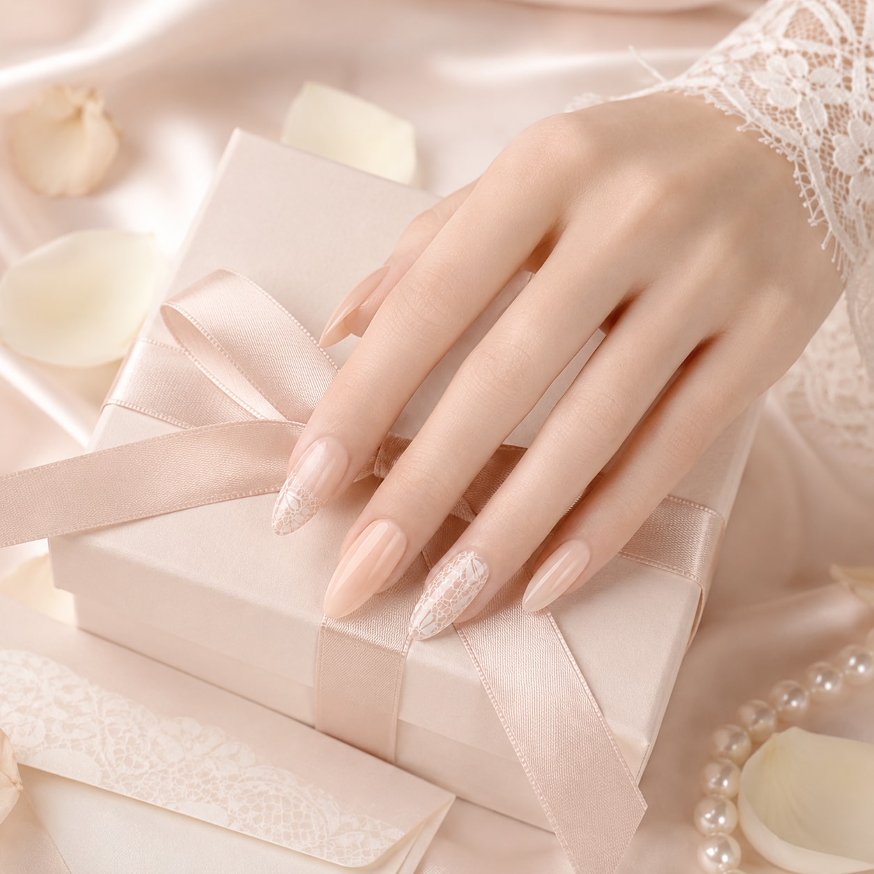 Pearl Nude Almond Semi-Cured Gel Nail Strips - Wessiny product image 4
