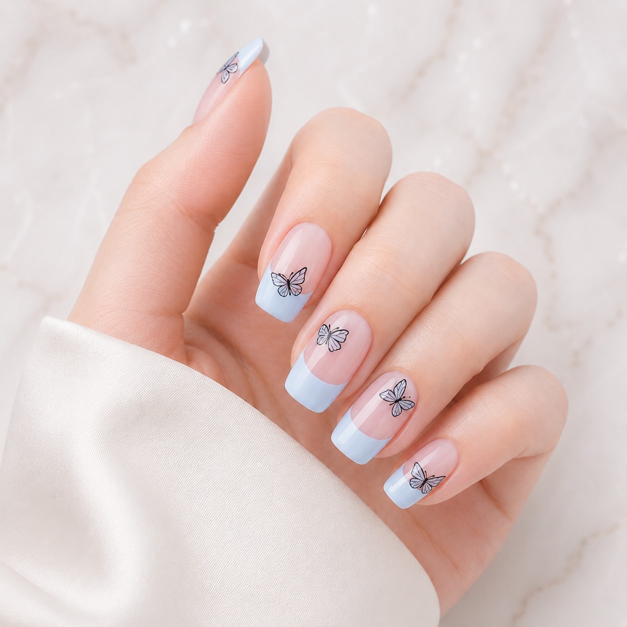 Pale Blue Charm Accent Semi-Cured Gel Nail Strips - Wessiny product image 1