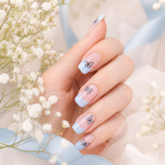 Pale Blue Charm Accent Semi-Cured Gel Nail Strips - Wessiny product image 2
