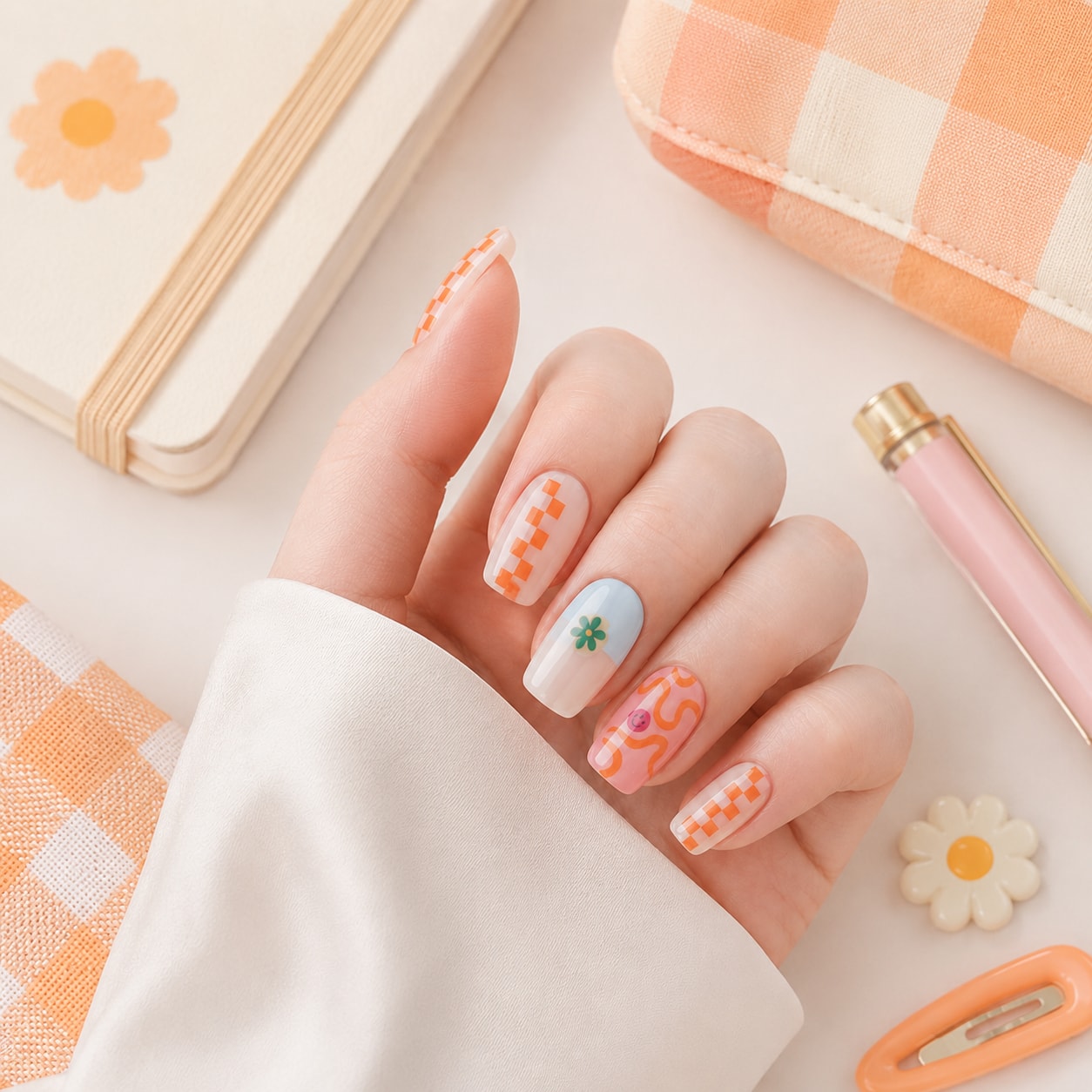 Peach Garden Confetti Semi-Cured Gel Nail Strips - Wessiny product image 2