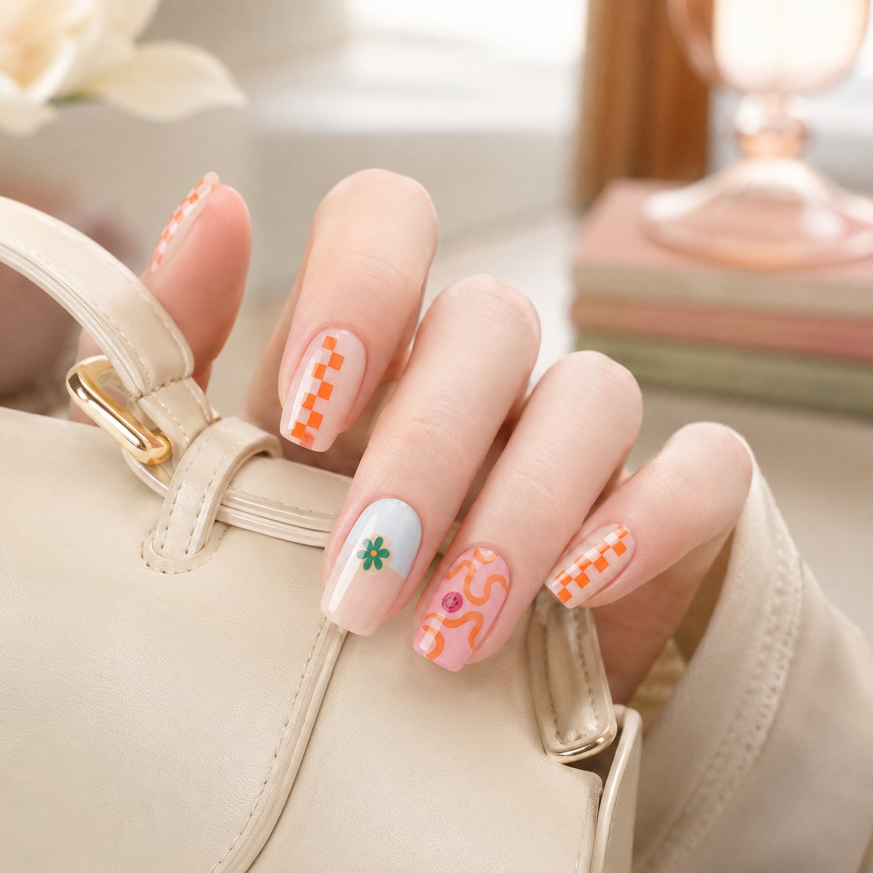 Peach Garden Confetti Semi-Cured Gel Nail Strips - Wessiny product image 3