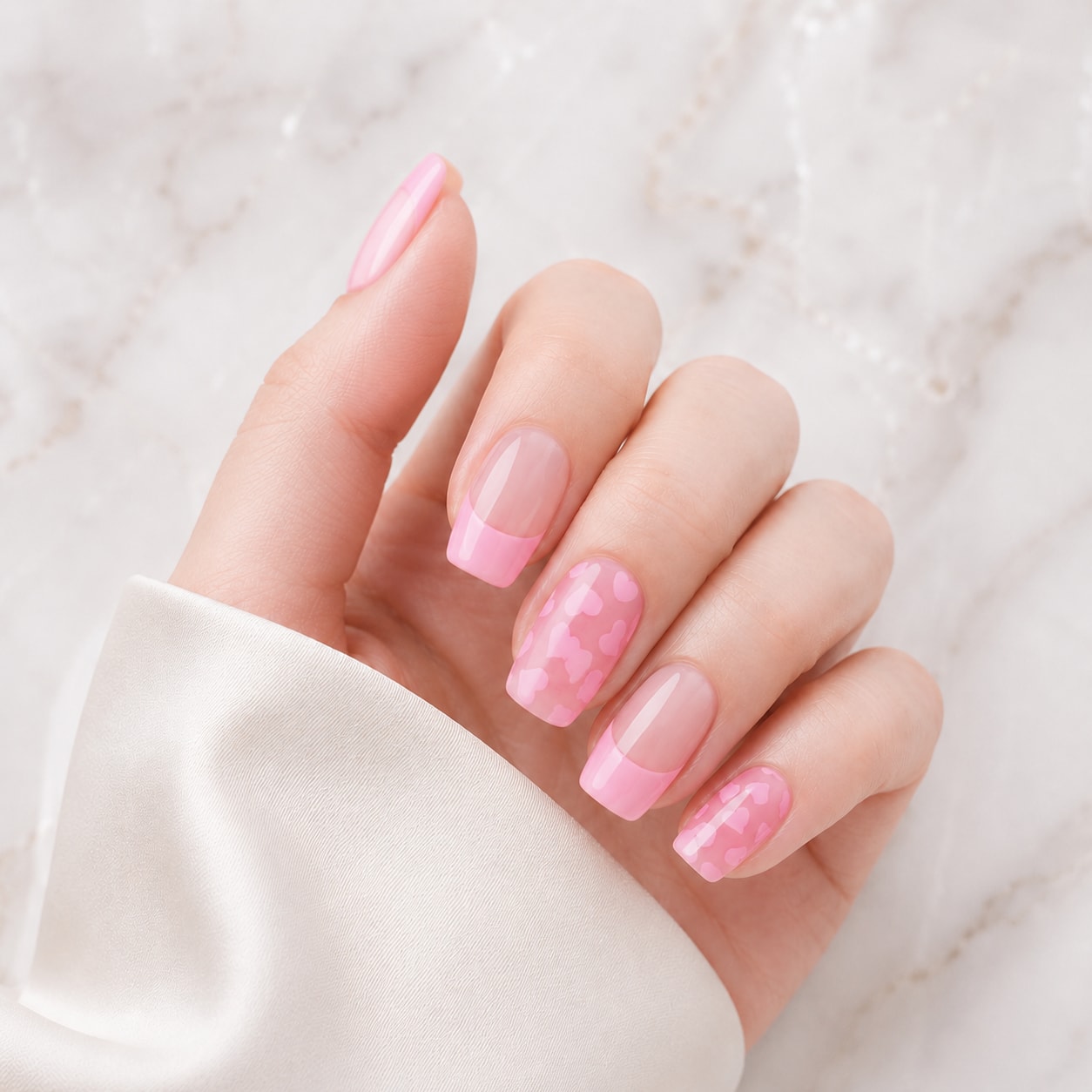 Pink Marble Gloss Semi-Cured Gel Nail Strips - Wessiny product image 1