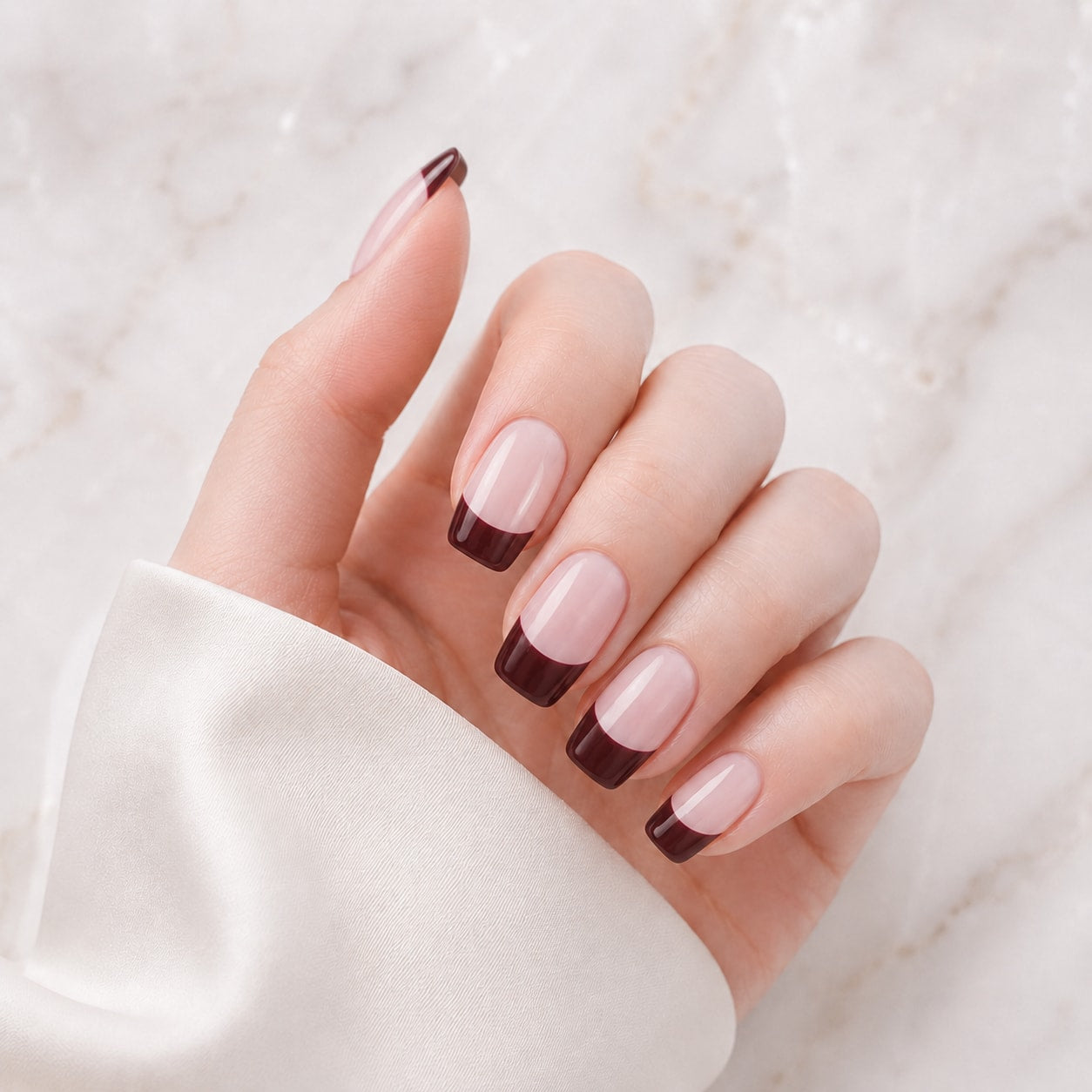 Chocolate Brown French Tip Semi-Cured Gel Nail Strips - Wessiny product image 1