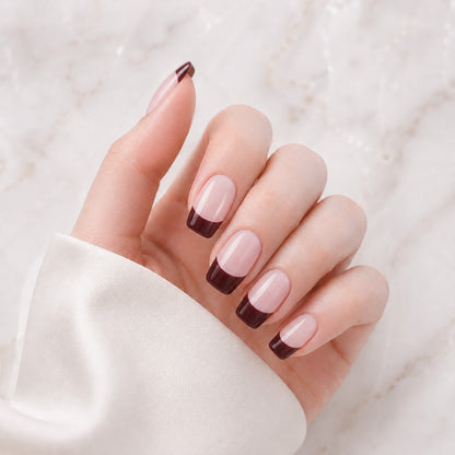 Chocolate Brown French Tip Semi-Cured Gel Nail Strips - Wessiny product image 1