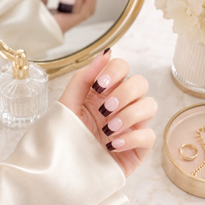 Chocolate Brown French Tip Semi-Cured Gel Nail Strips - Wessiny product image 3