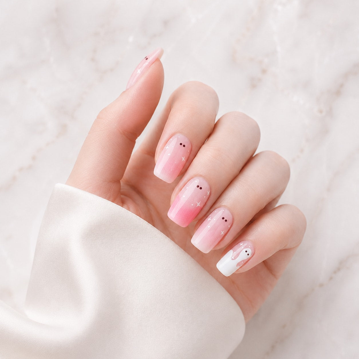 Soft Pink Bow Accent Semi-Cured Gel Nail Strips - Wessiny product image 1