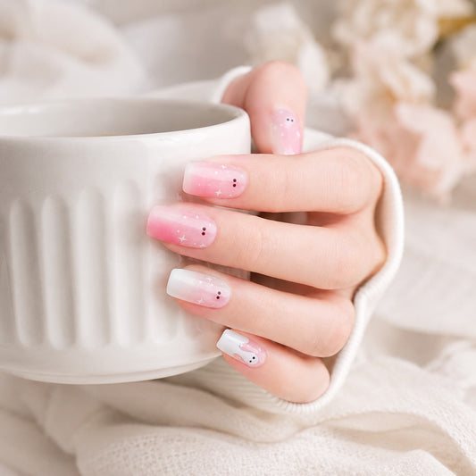 Soft Pink Bow Accent Semi-Cured Gel Nail Strips - Wessiny product image 2
