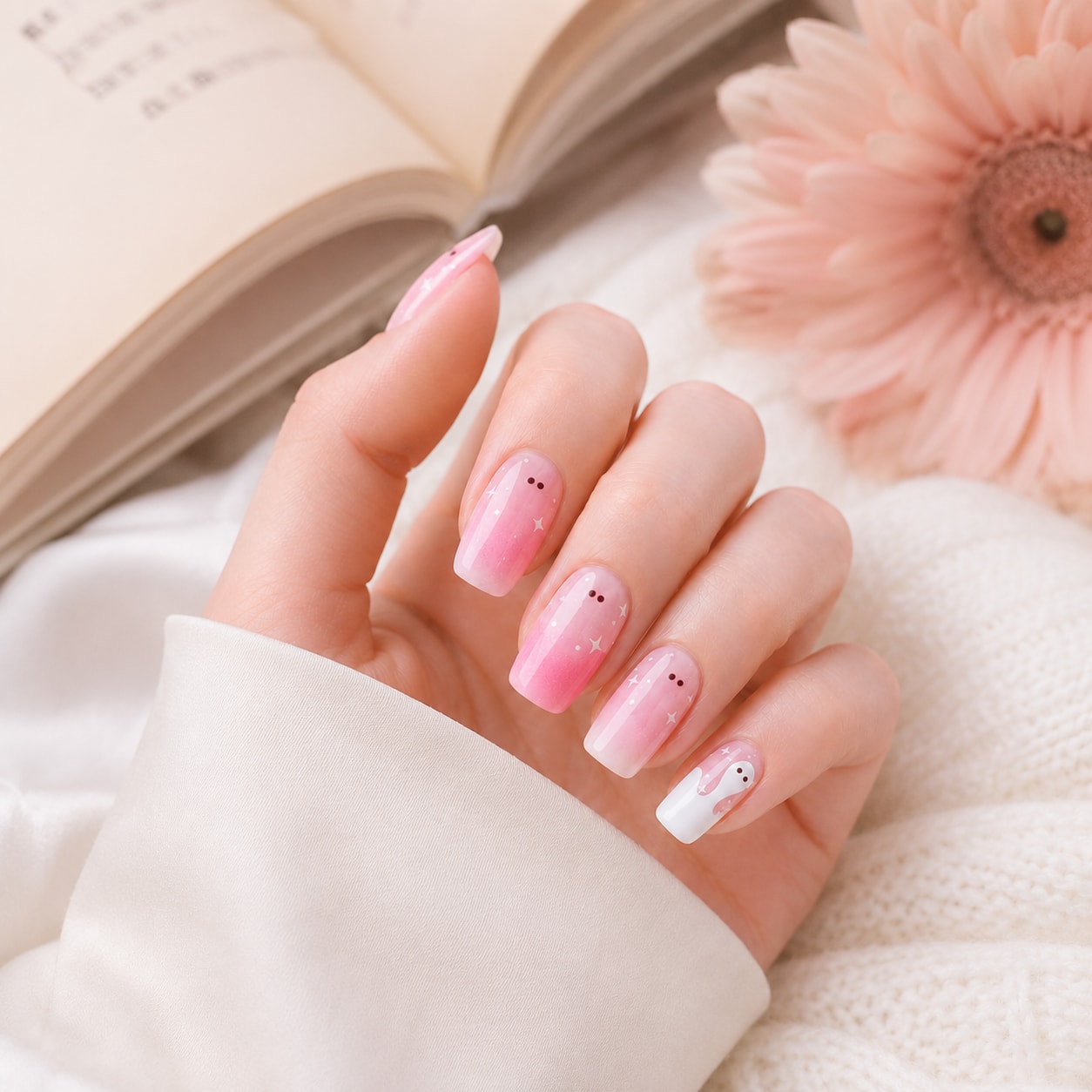 Soft Pink Bow Accent Semi-Cured Gel Nail Strips - Wessiny product image 4