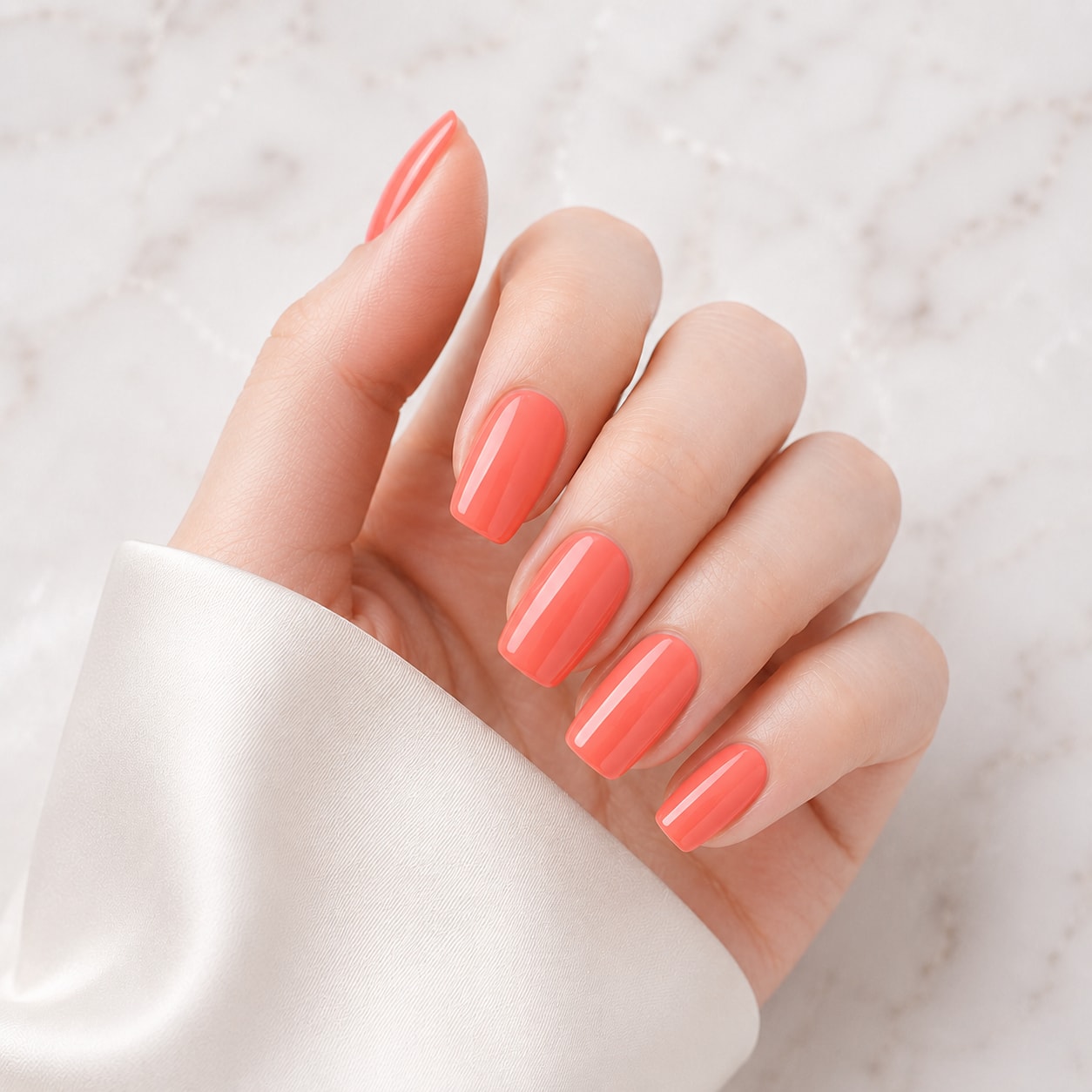 Coral Peach Gloss Semi-Cured Gel Nail Strips - Wessiny product image 1