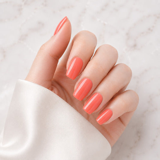 Coral Peach Gloss Semi-Cured Gel Nail Strips - Wessiny product image 1