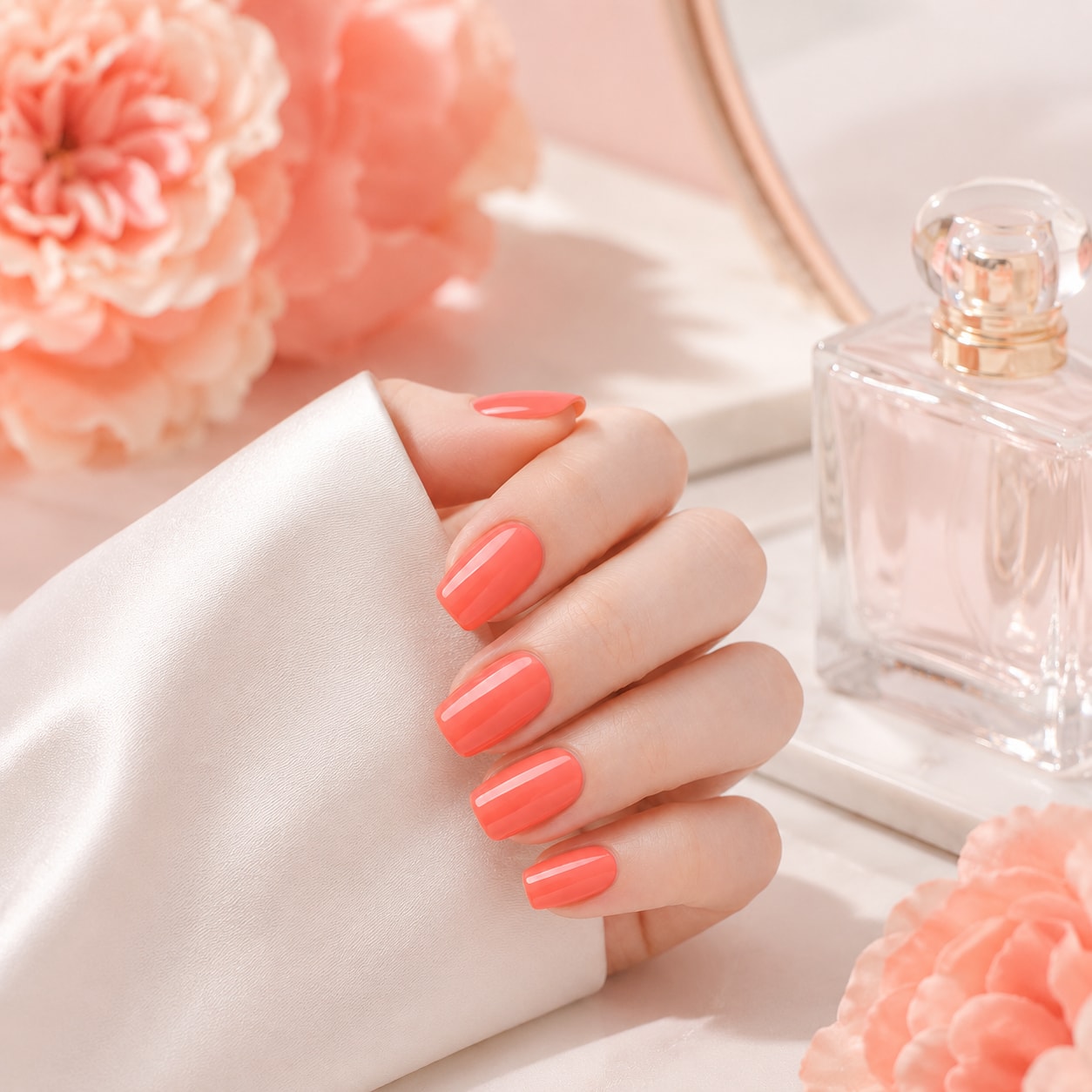 Coral Peach Gloss Semi-Cured Gel Nail Strips - Wessiny product image 4