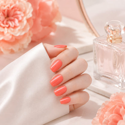 Coral Peach Gloss Semi-Cured Gel Nail Strips - Wessiny product image 4