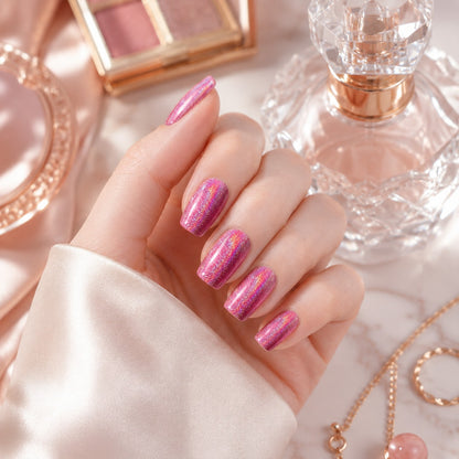 Magenta Cat Eye Semi-Cured Gel Nail Strips - Wessiny product image 3