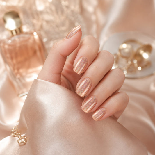 Champagne Nude Chrome Semi-Cured Gel Nail Strips - Wessiny product image 2