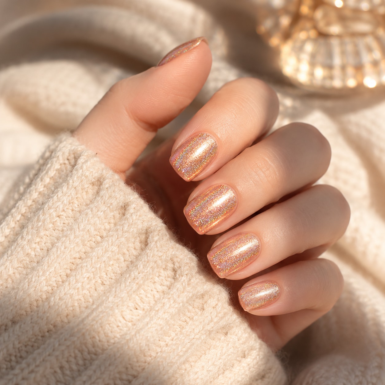Champagne Nude Chrome Semi-Cured Gel Nail Strips - Wessiny product image 3