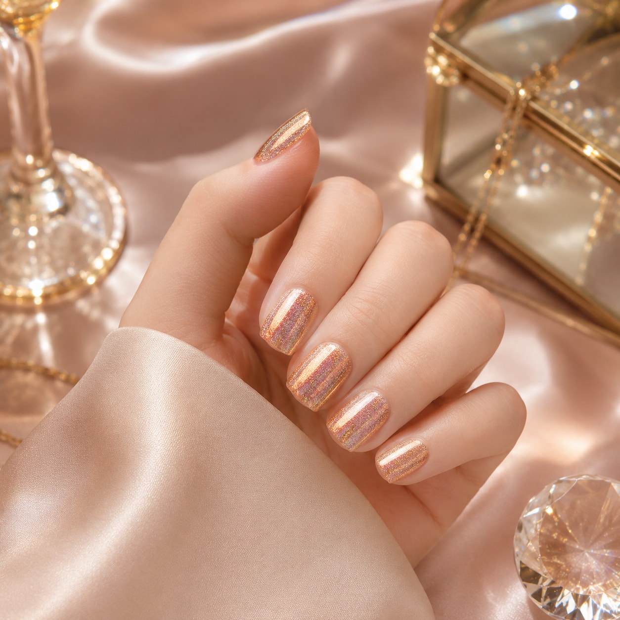 Champagne Nude Chrome Semi-Cured Gel Nail Strips - Wessiny product image 4