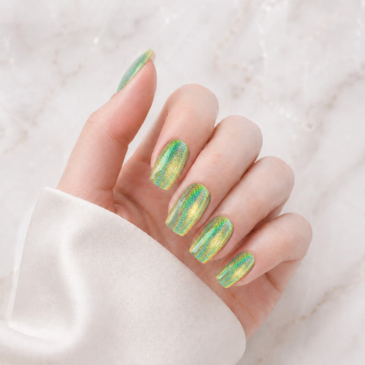 Lime Green Cat Eye Semi-Cured Gel Nail Strips - Wessiny product image 1