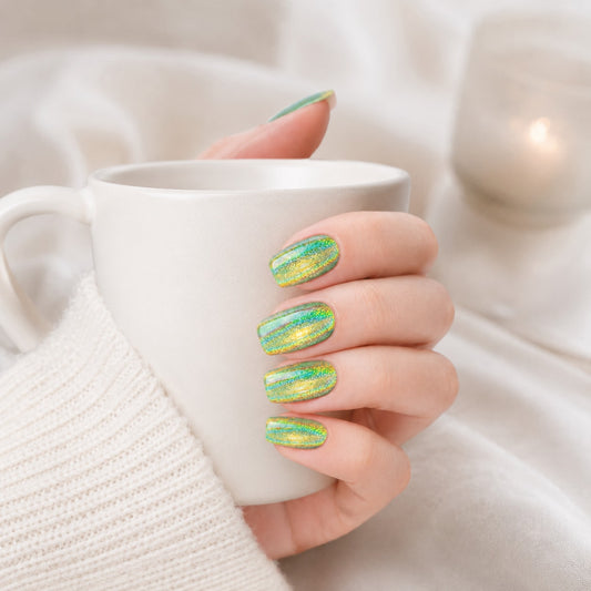 Lime Green Cat Eye Semi-Cured Gel Nail Strips - Wessiny product image 2