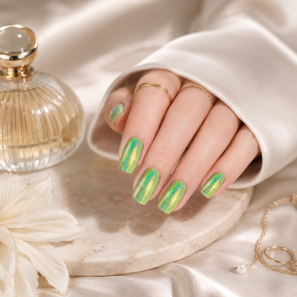 Lime Green Cat Eye Semi-Cured Gel Nail Strips - Wessiny product image 3