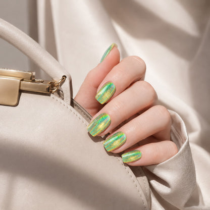 Lime Green Cat Eye Semi-Cured Gel Nail Strips - Wessiny product image 4