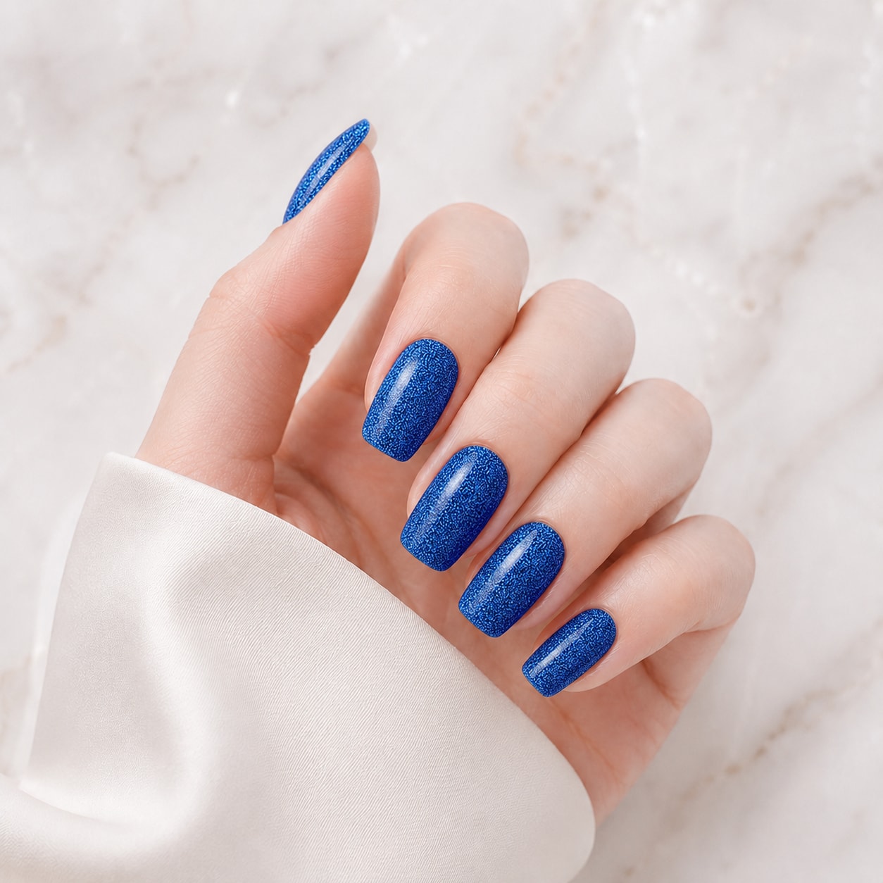Cobalt Blue Glitter Semi-Cured Gel Nail Strips - Wessiny product image 1