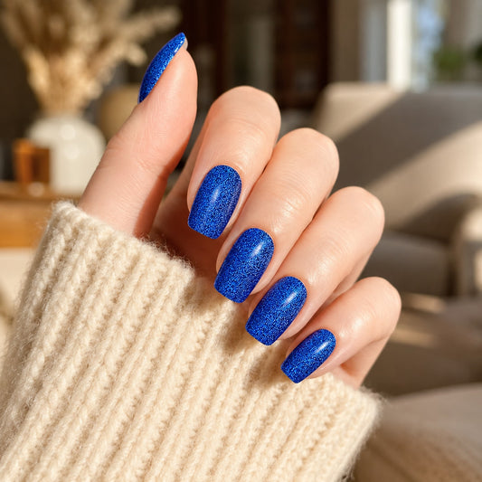 Cobalt Blue Glitter Semi-Cured Gel Nail Strips - Wessiny product image 2