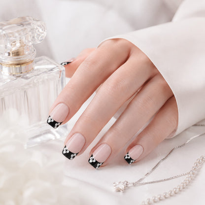 Black White Bow French Semi-Cured Gel Nail Strips - Wessiny product image 4