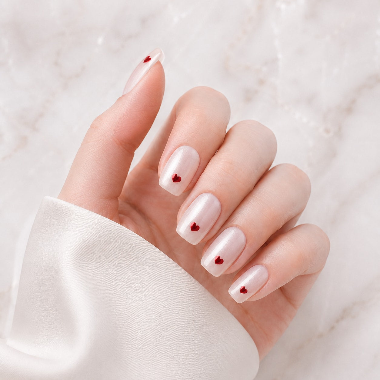 White Cherry Dot Semi-Cured Gel Nail Strips - Wessiny product image 1