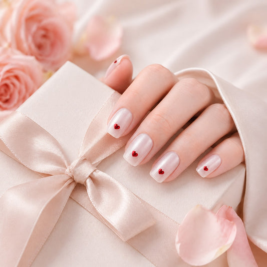 White Cherry Dot Semi-Cured Gel Nail Strips - Wessiny product image 2