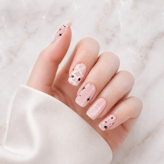 Blush Black Polka Dot Semi-Cured Gel Nail Strips - Wessiny product image 1