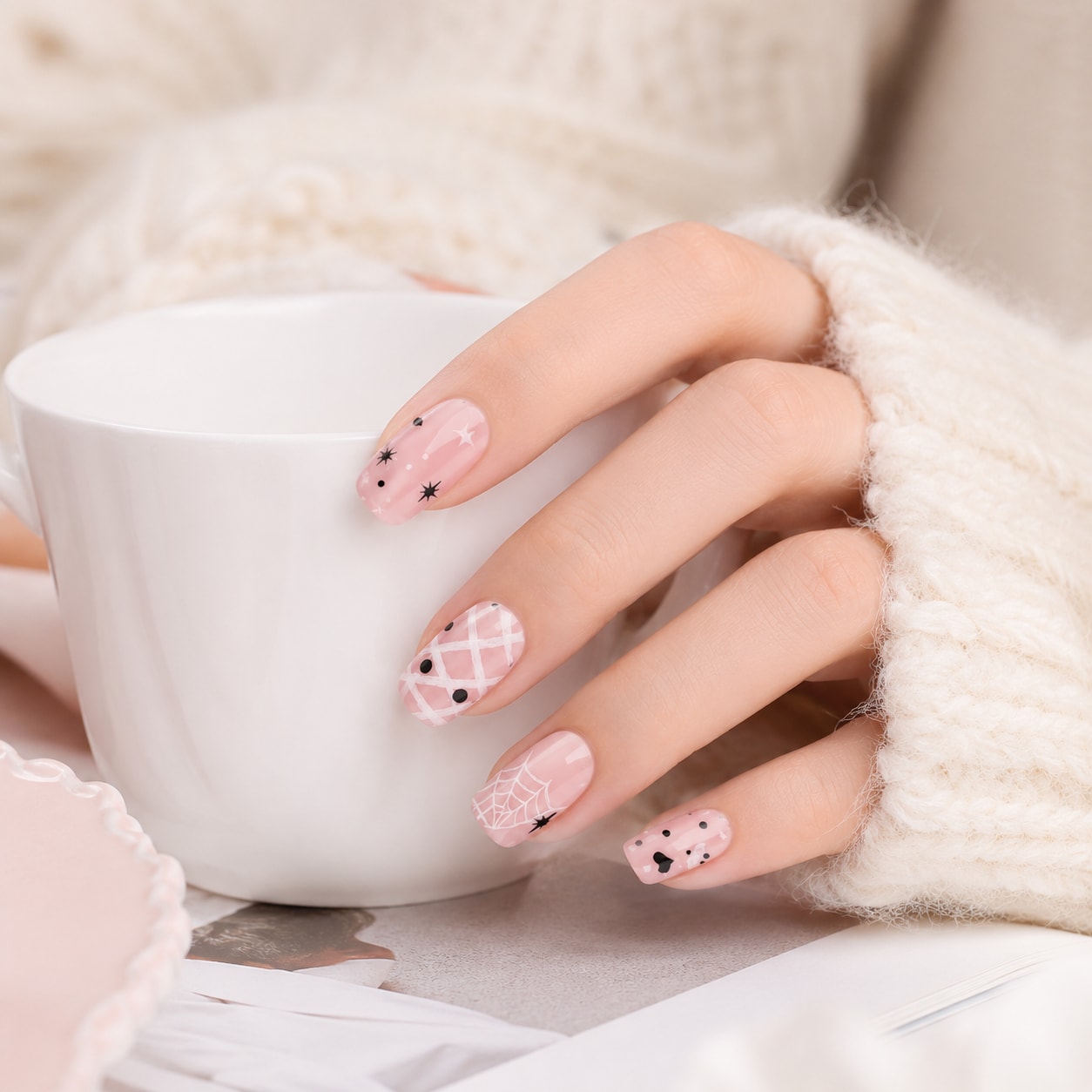 Blush Black Polka Dot Semi-Cured Gel Nail Strips - Wessiny product image 3